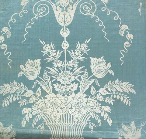 Blue Background White Flower Basket Textile Pattern