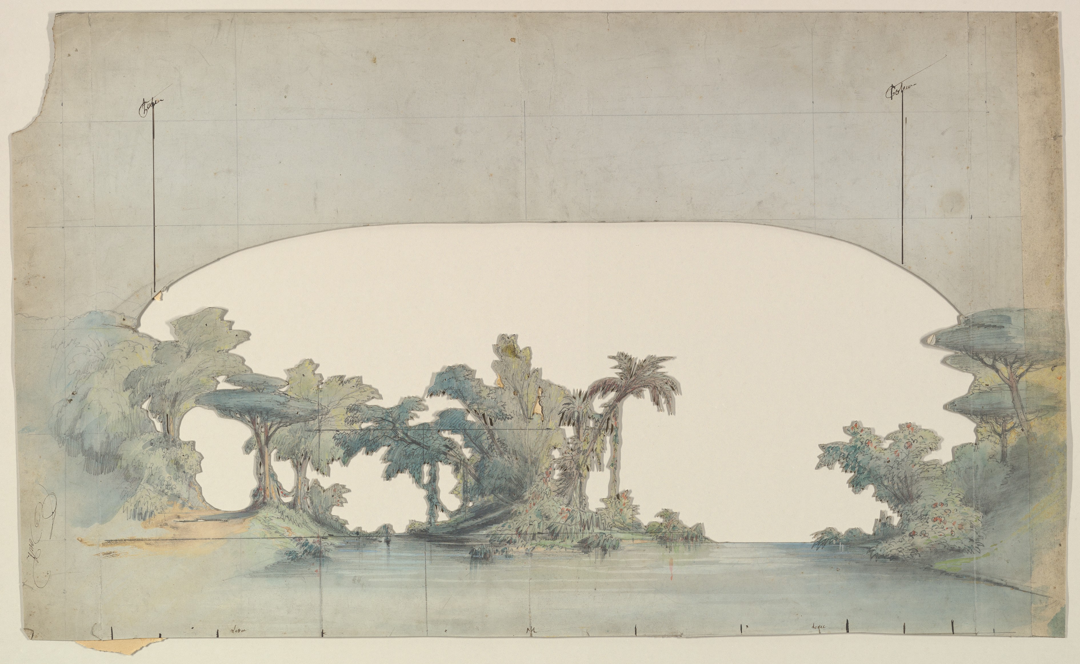 Tropical Riverside Landscape Sketch