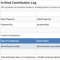 In-Kind Contribution Log