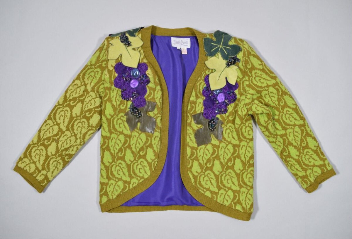 Embellished Grape Knit Open Cardigan