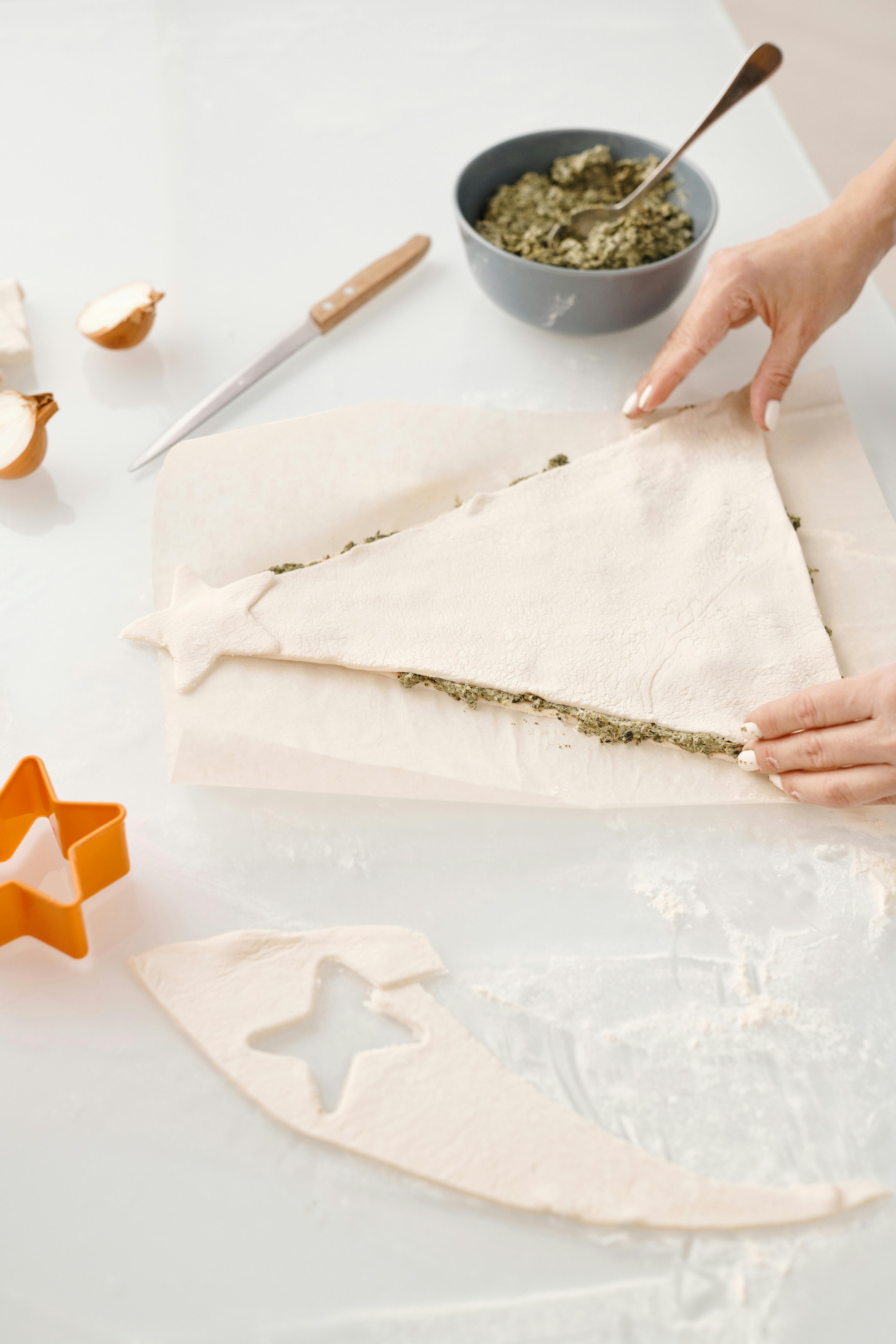 Preparing Christmas Tree Stuffed Pastry