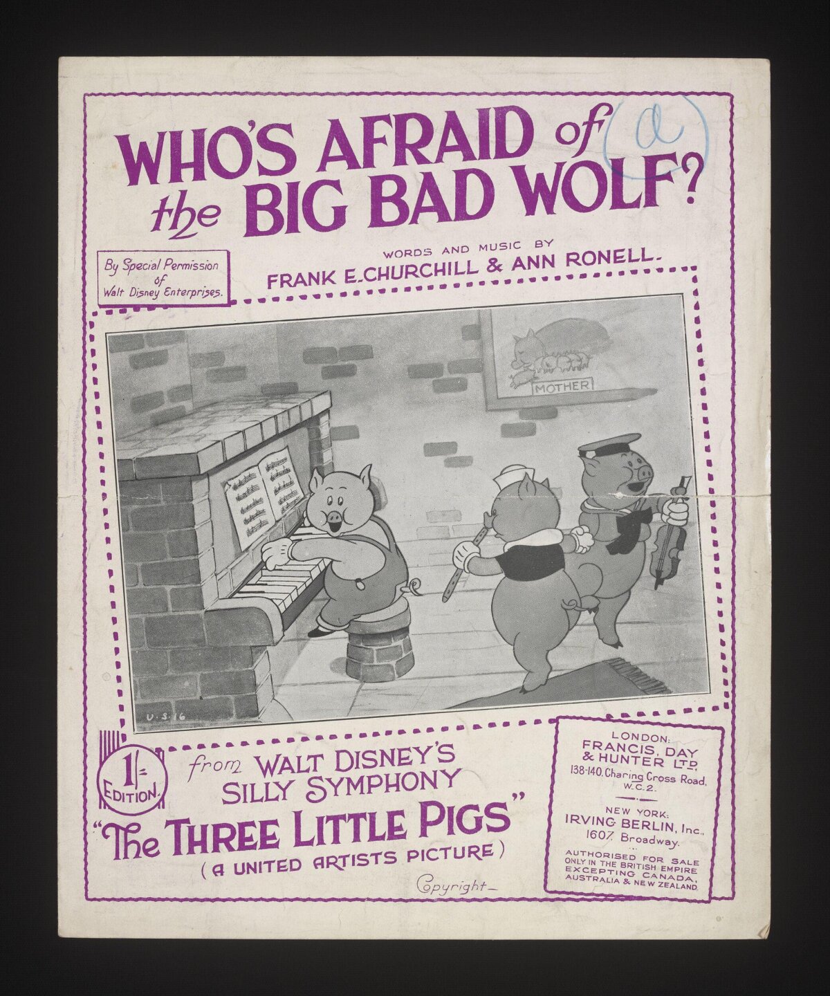 Vintage Three Little Pigs Sheet Music Cover