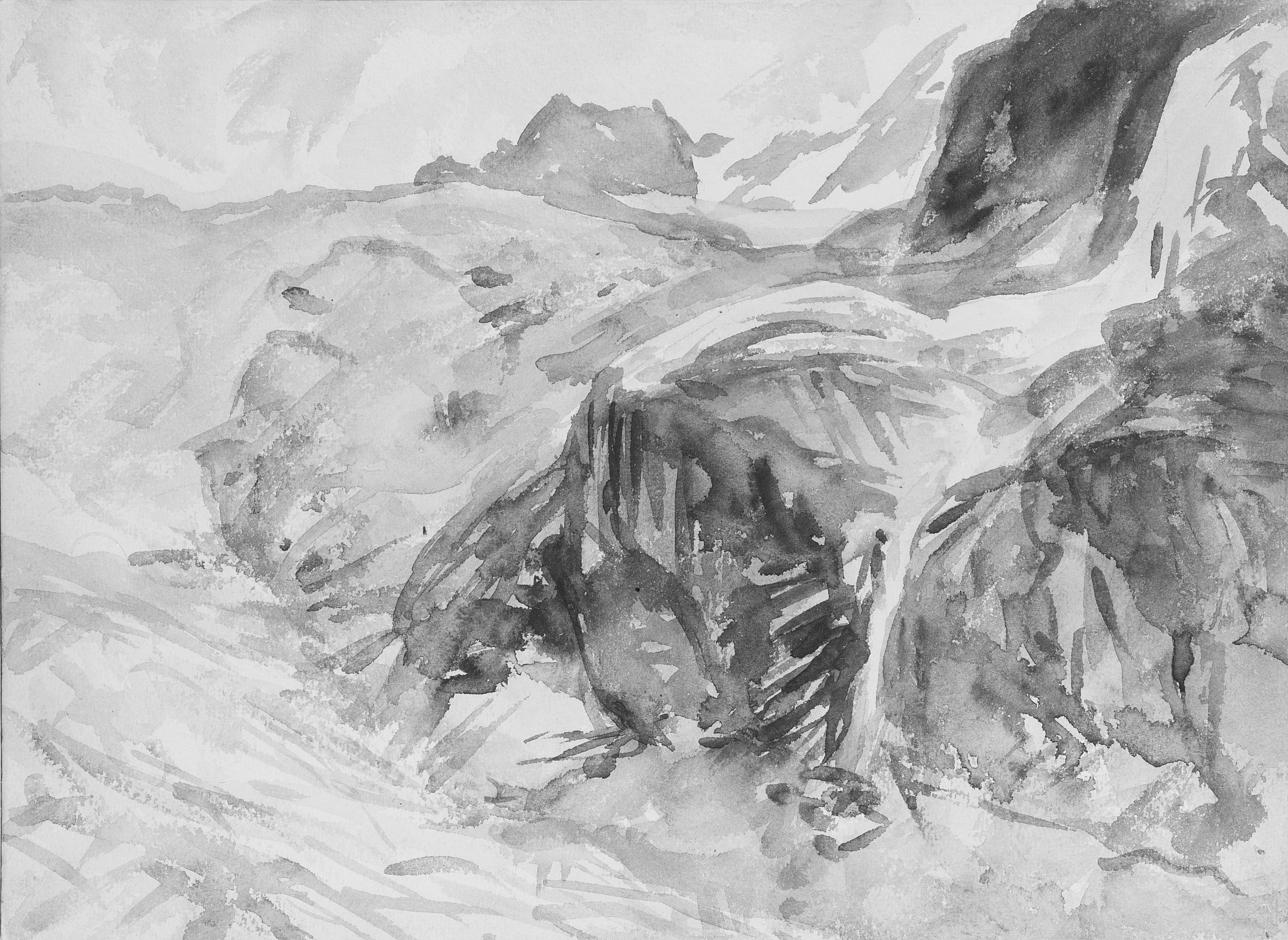 Ink Wash Coastal Surf Sketch