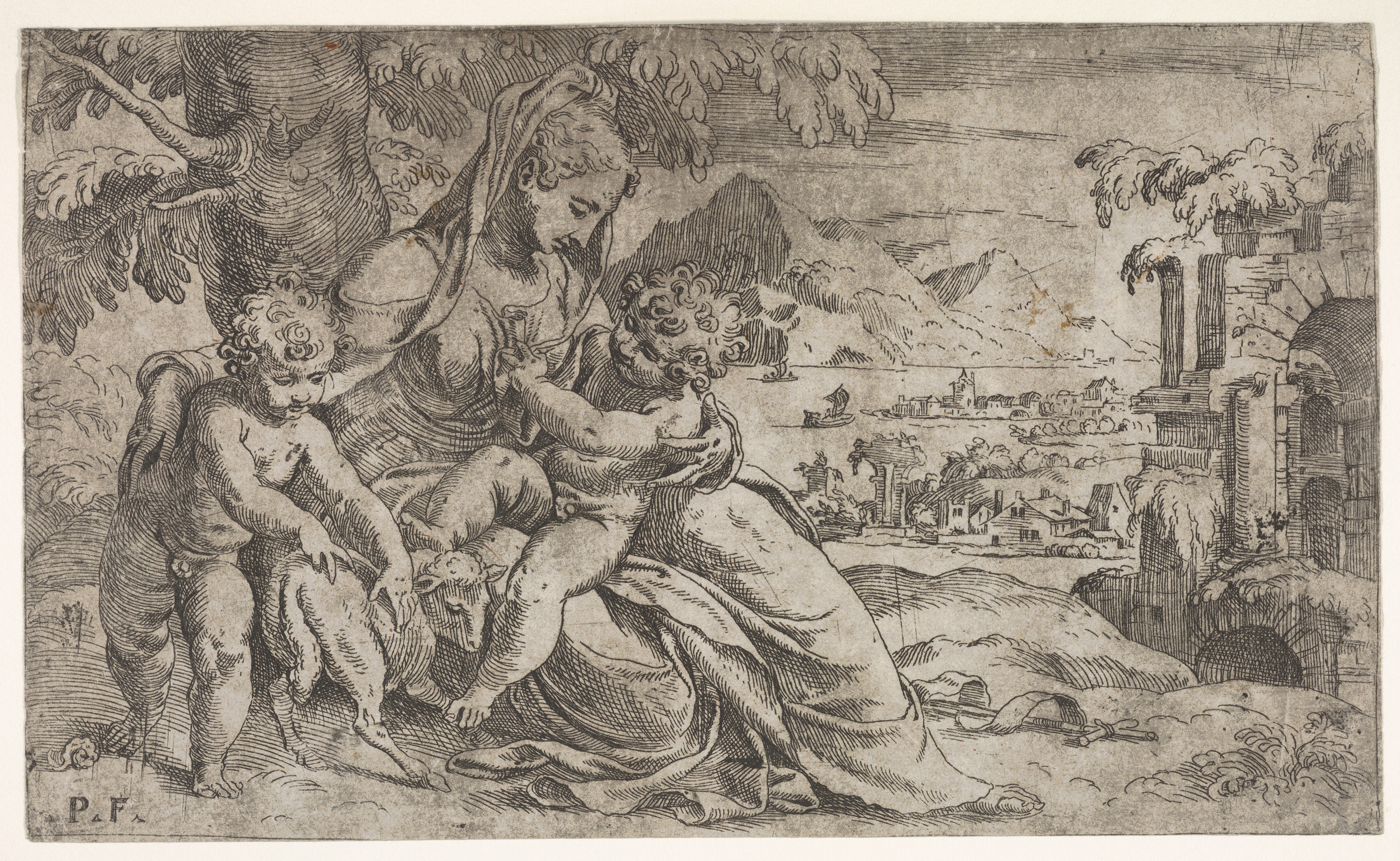 Madonna and Two Children Engraving