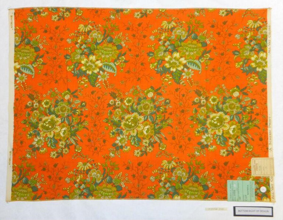 Orange Floral Printed Fabric Sample