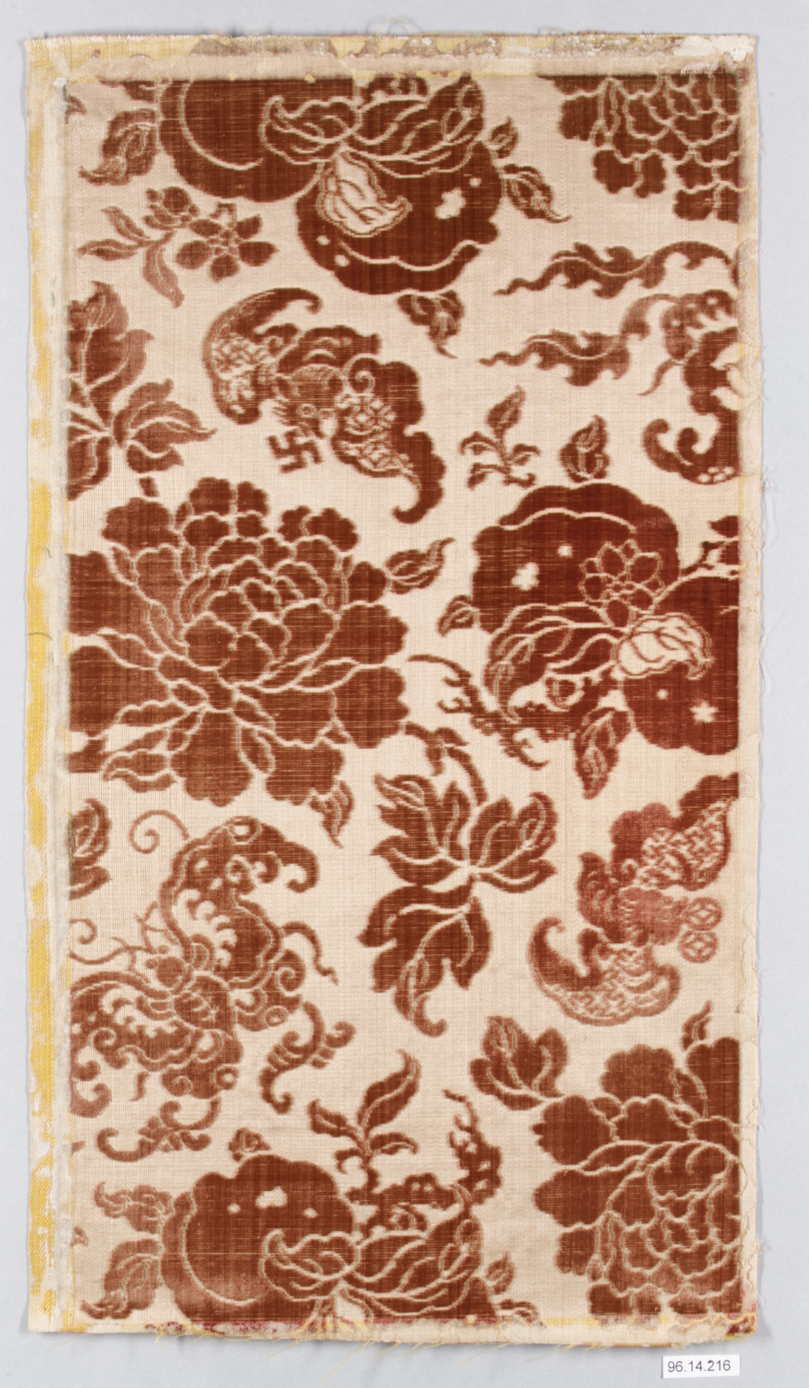 Peony Bat Pattern Antique Silk Fragment