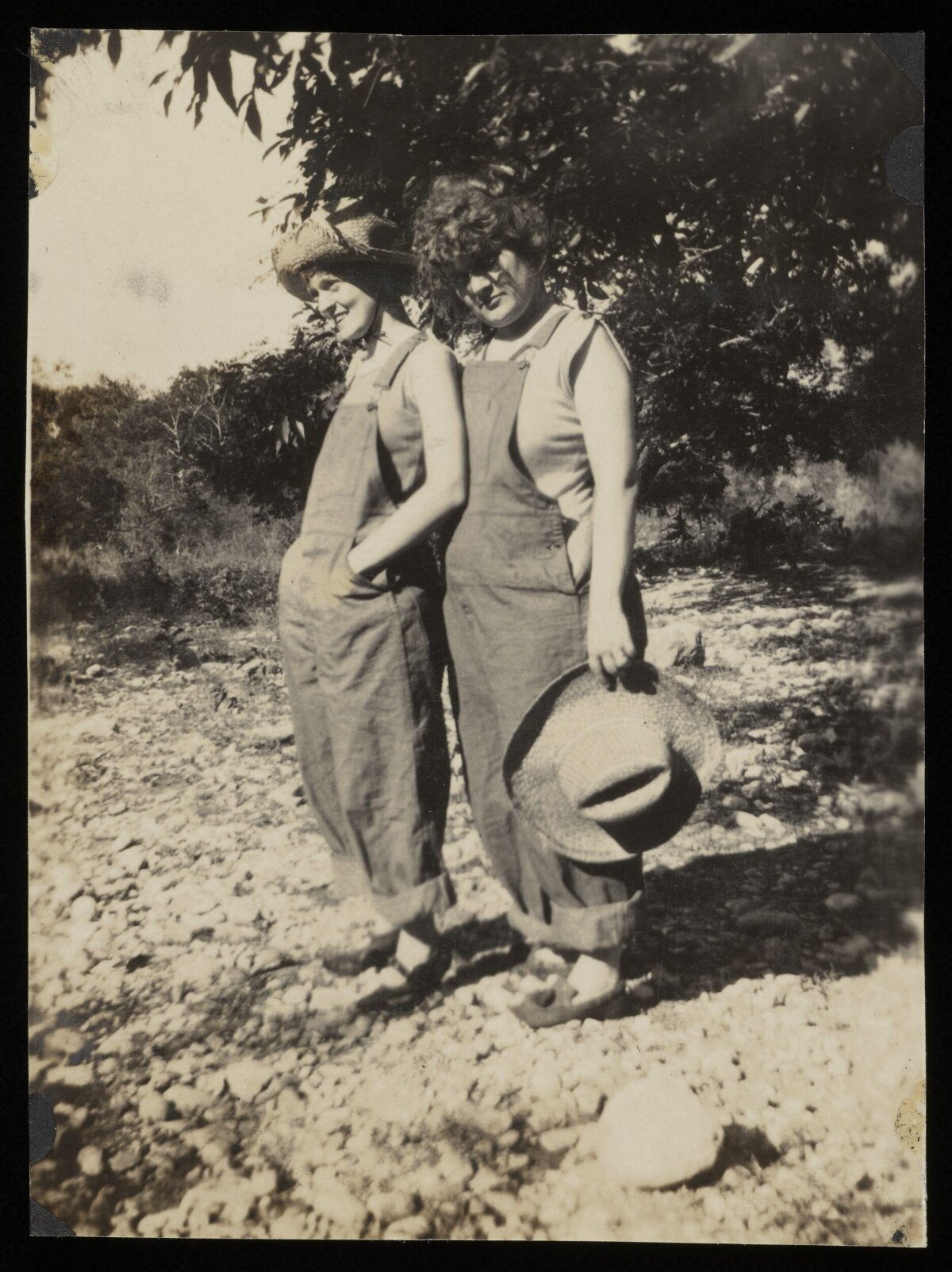 Two Women in Vintage Overalls Outdoors