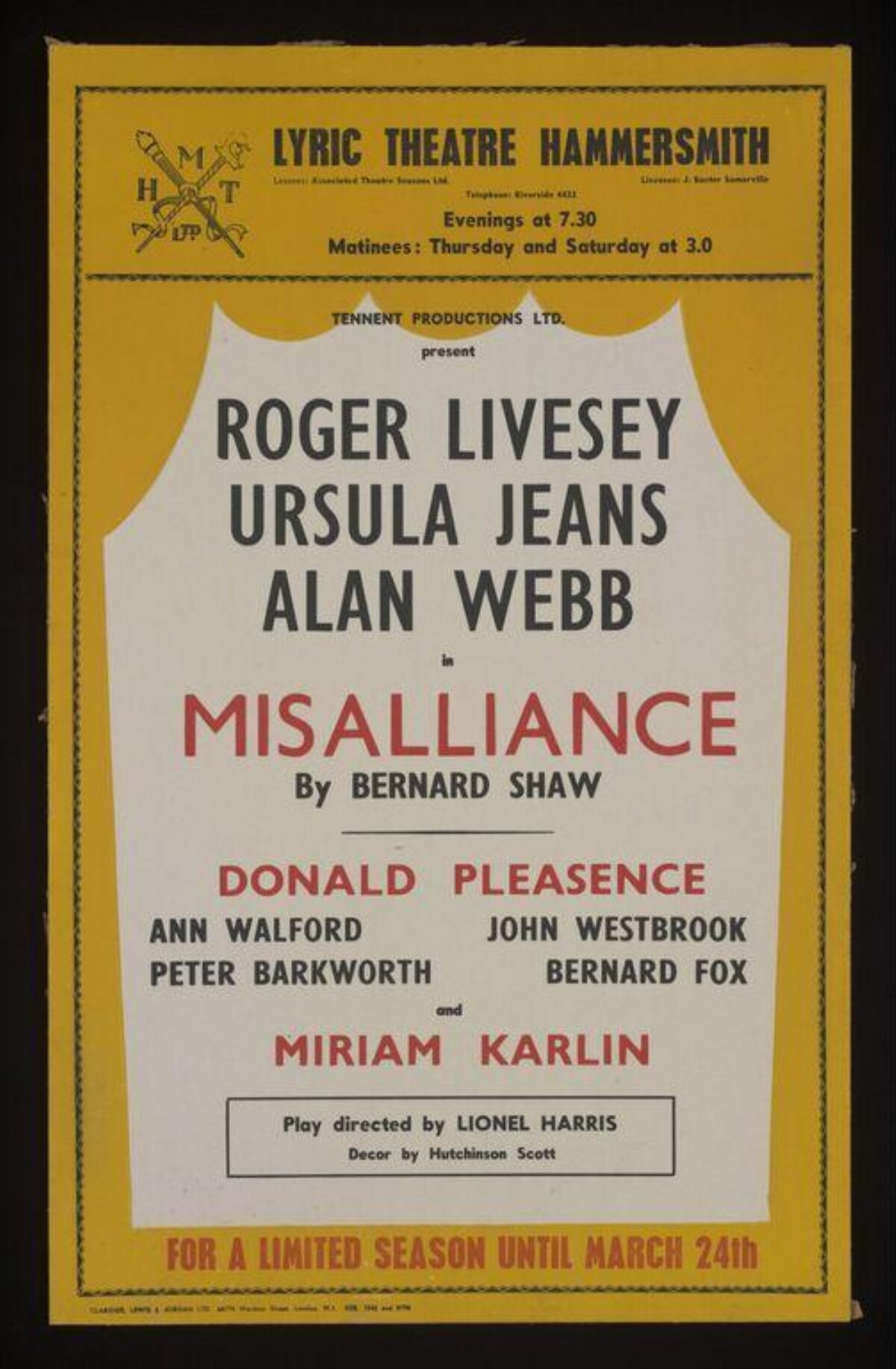 Vintage Misalliance Play Theatre Poster