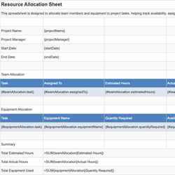 Resource Allocation Sheet