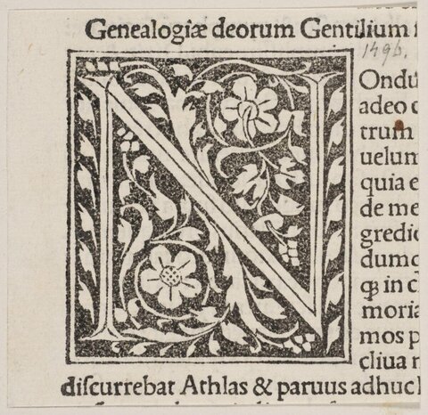 Ornate Decorated Initial N on Old Book Page