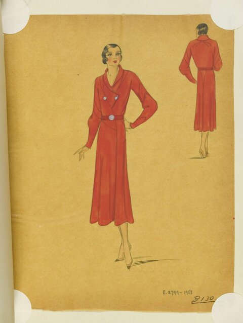 Vintage Red Dress Fashion Sketch