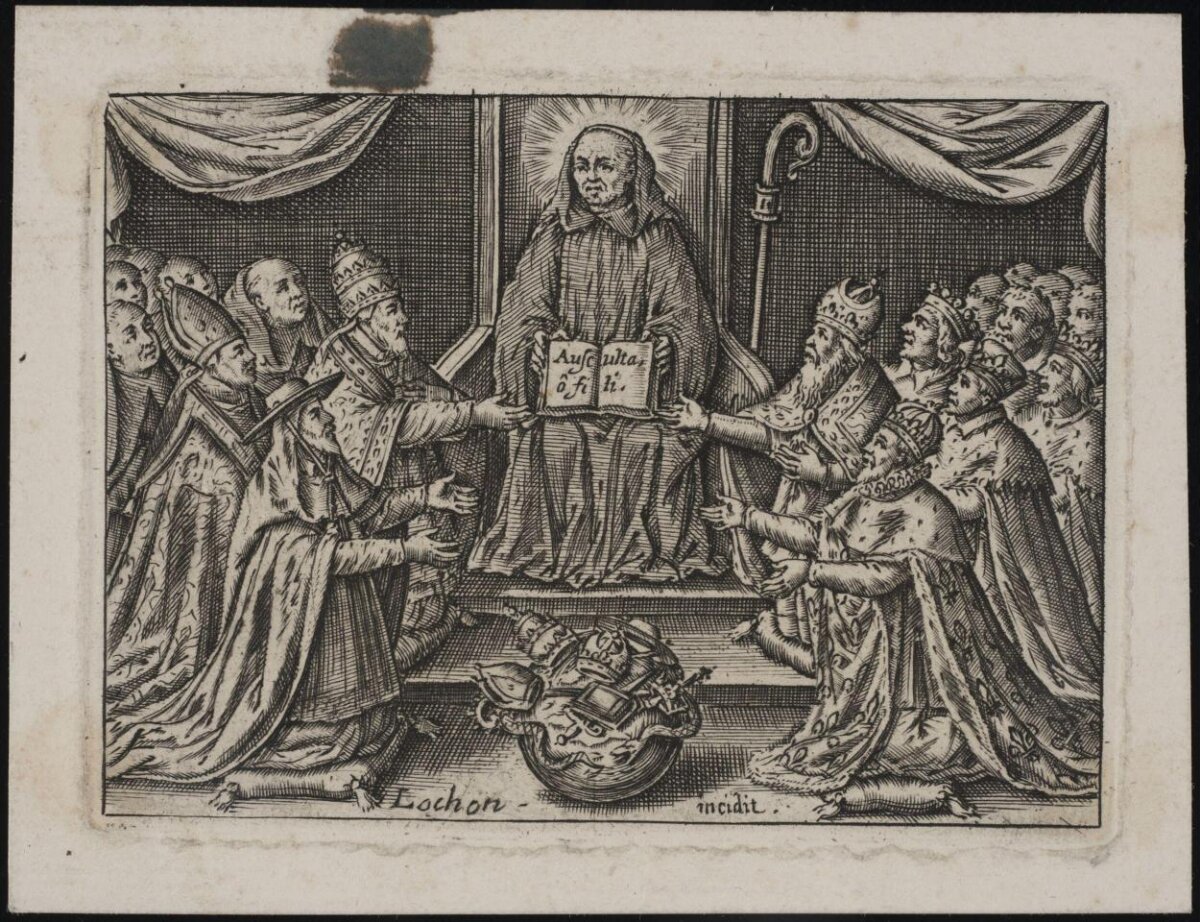 Antique Engraving of Holy Figure and Leaders