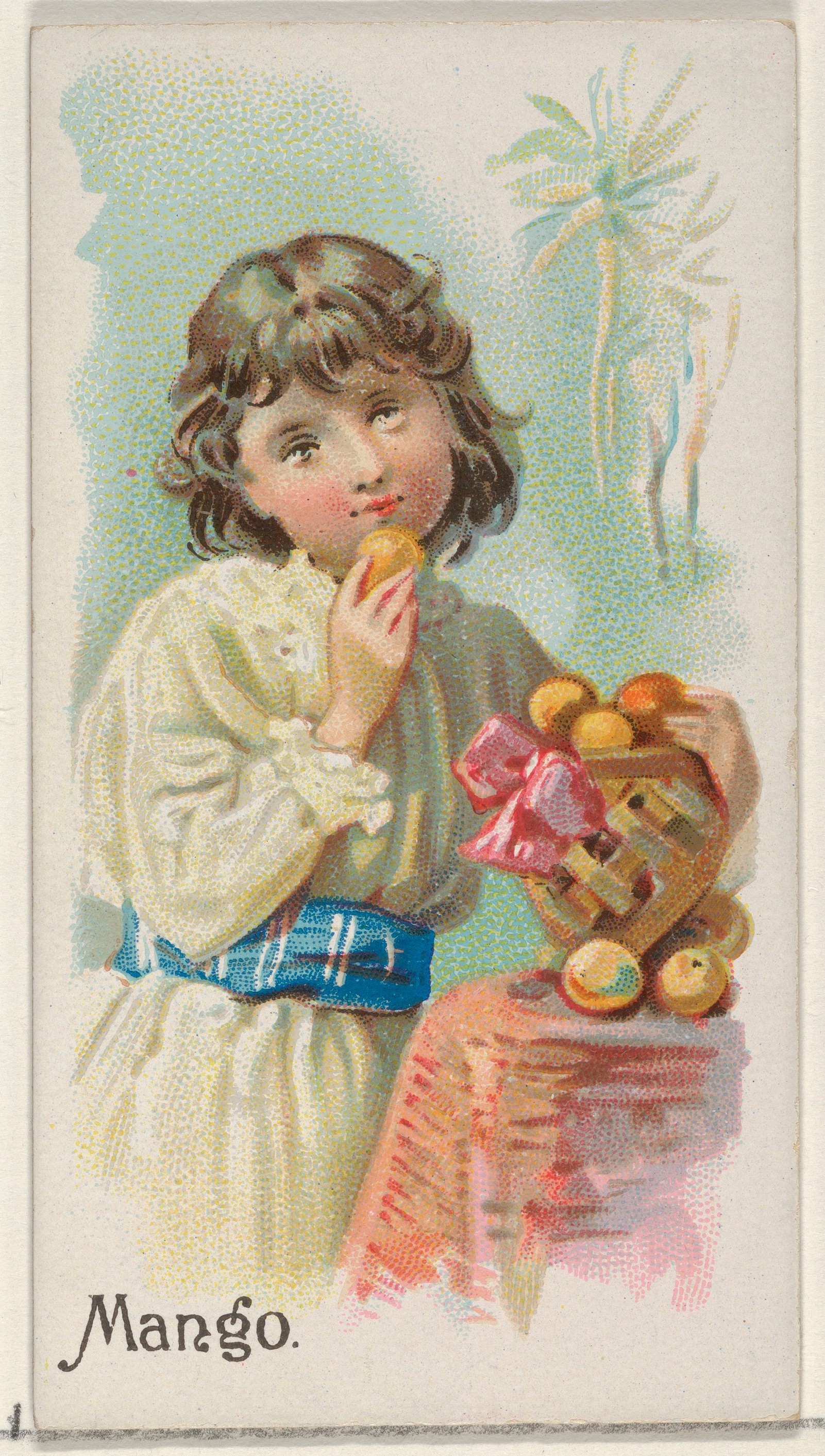Girl With Mangoes Vintage Illustration