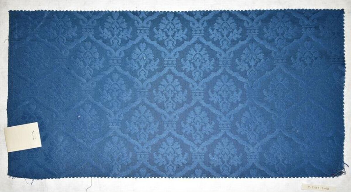 Blue Damask Pattern Fabric Swatch