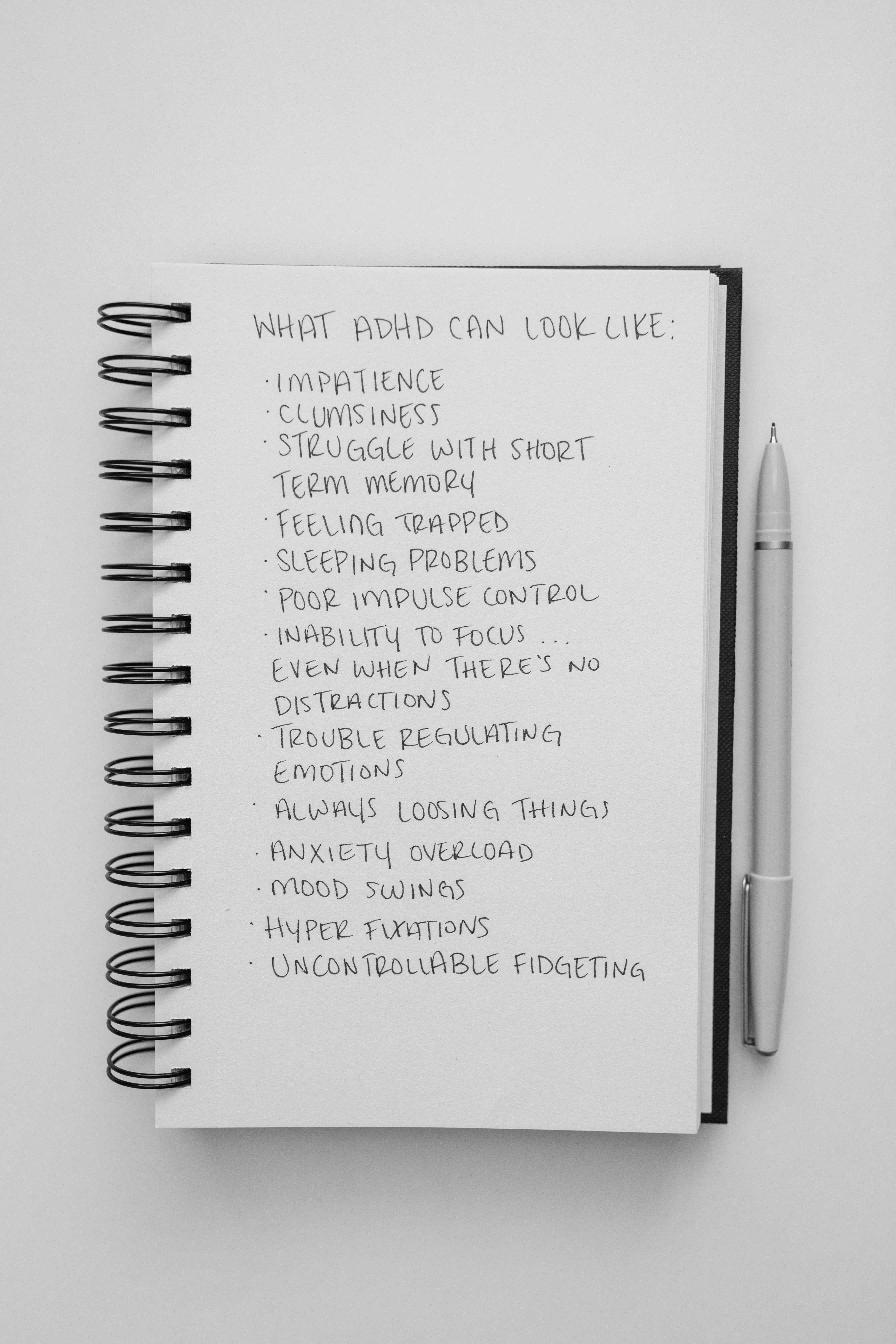 Handwritten List of ADHD Symptoms