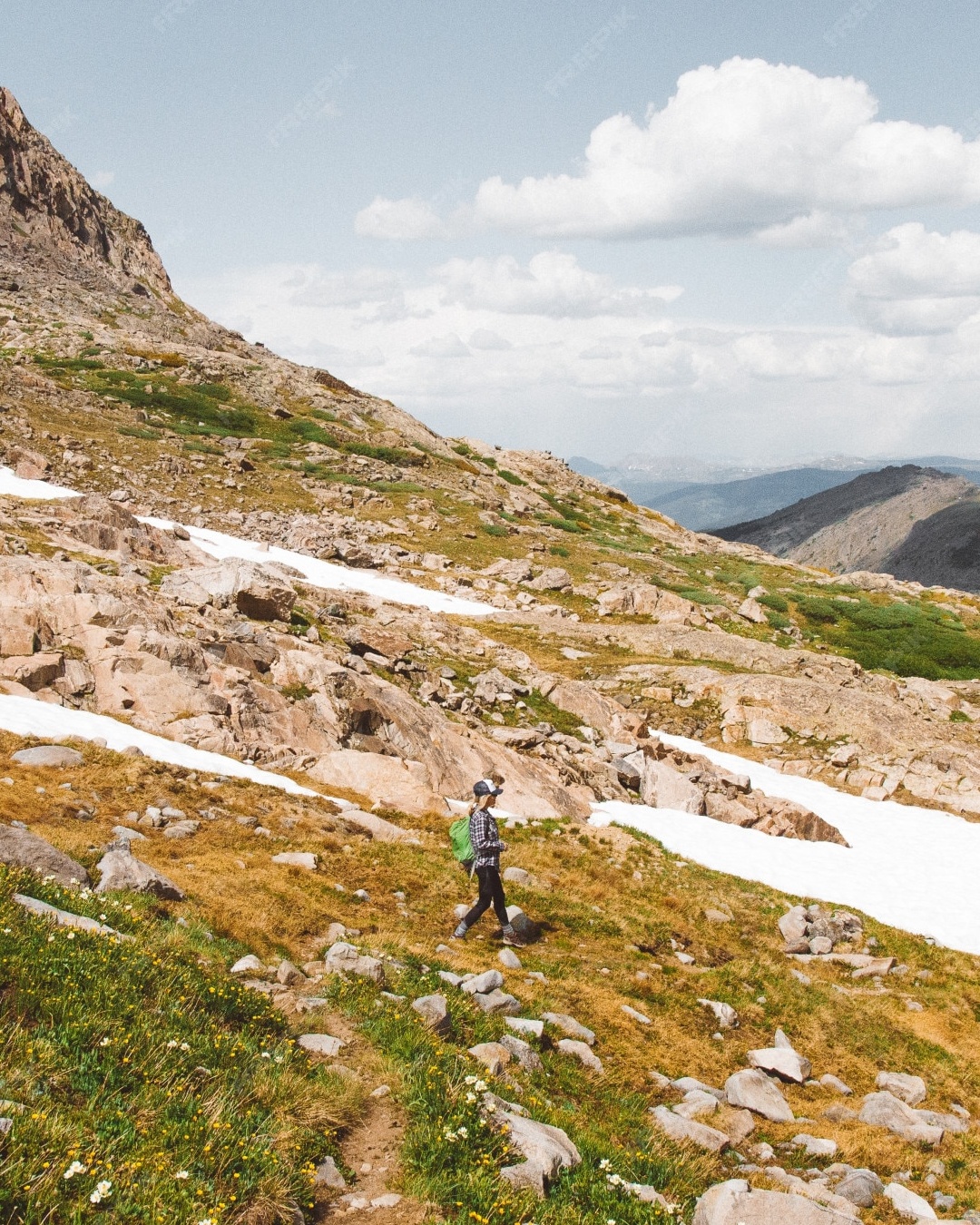 Hiker Hiking on Alpine Mountain Trail
