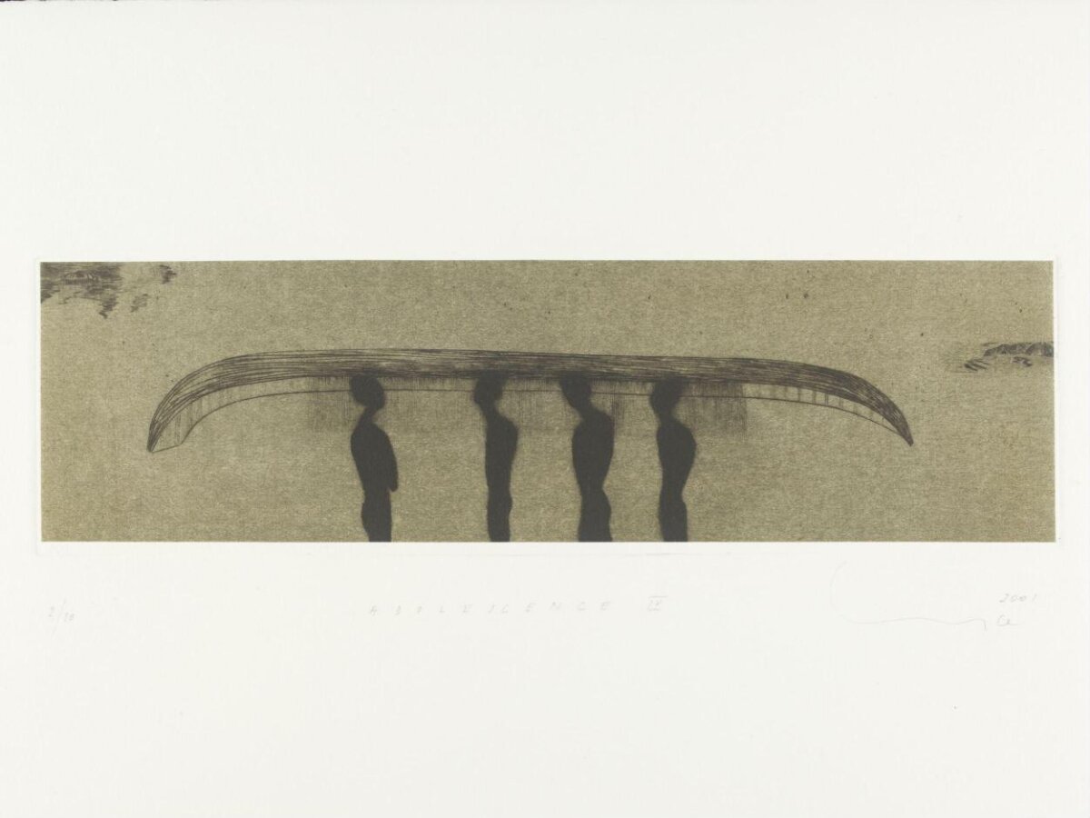 Four Silhouettes Carrying a Curved Beam