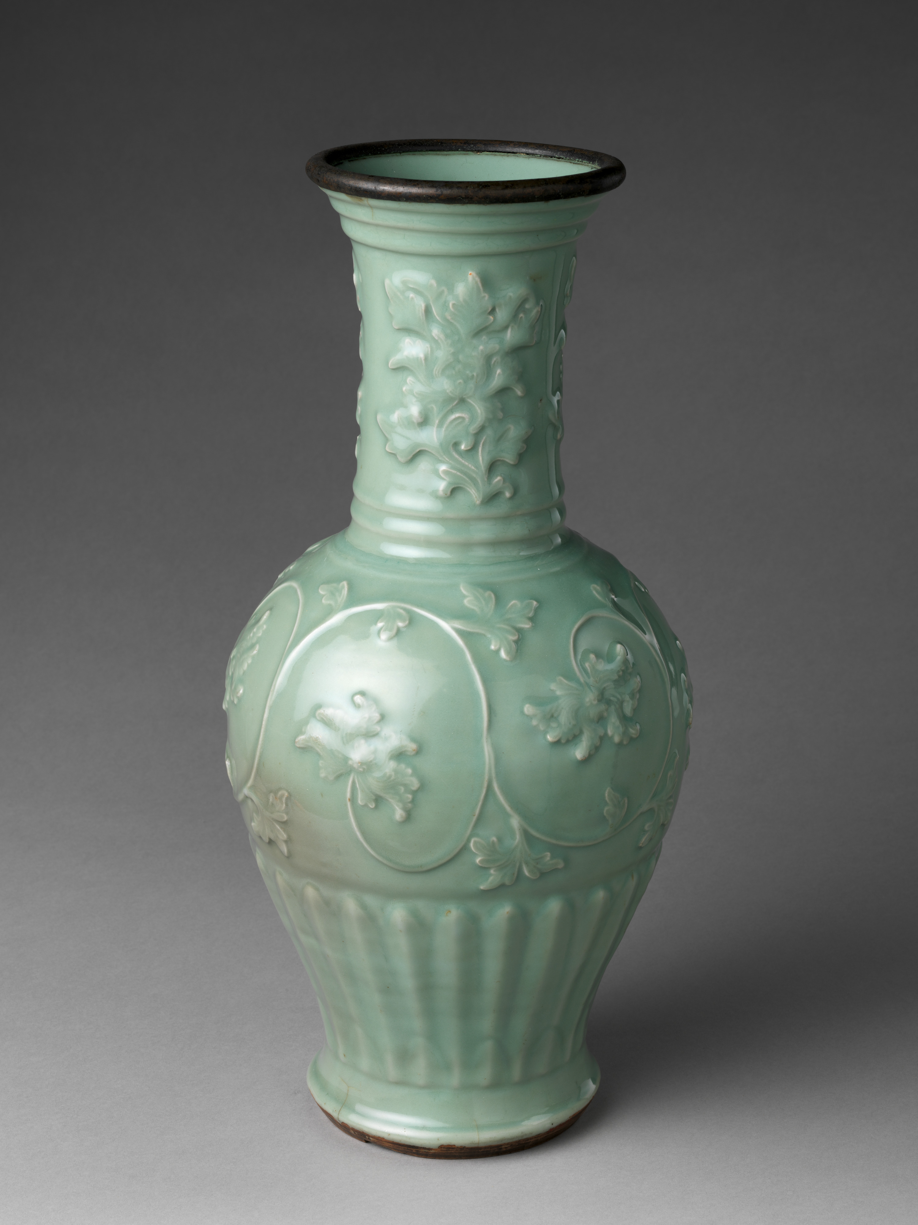 Celadon Glazed Carved Porcelain Vase