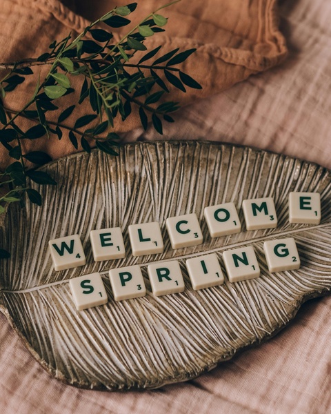 Welcome Spring Scrabble Tile Display