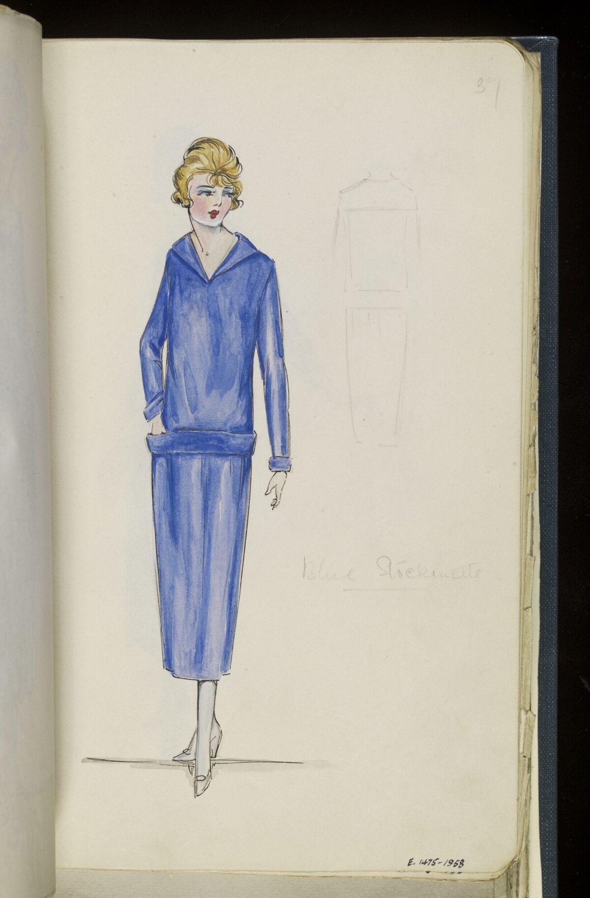 Vintage Blue Outfit Fashion Sketch
