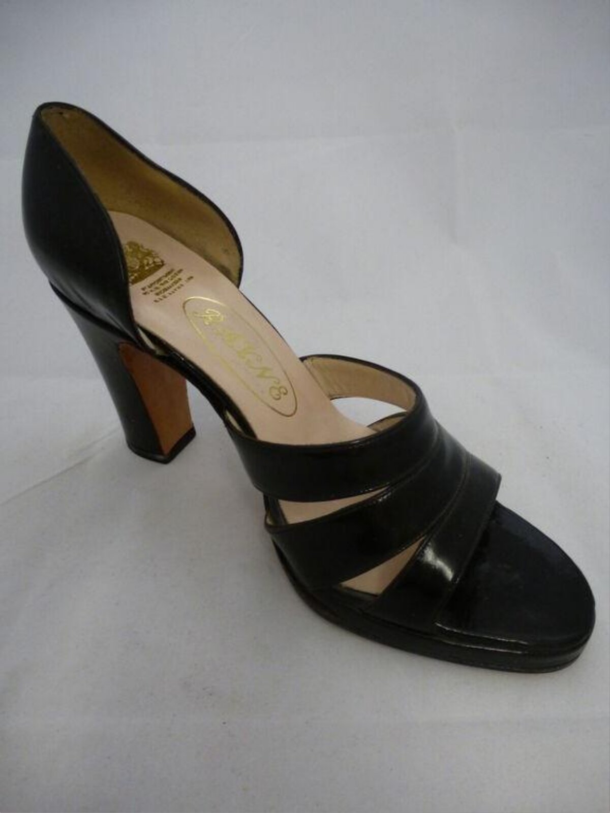 Black Leather High-Heeled Sandal