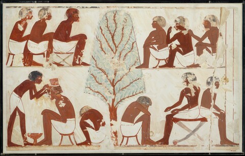 Ancient Egyptian Barbering Scene Mural