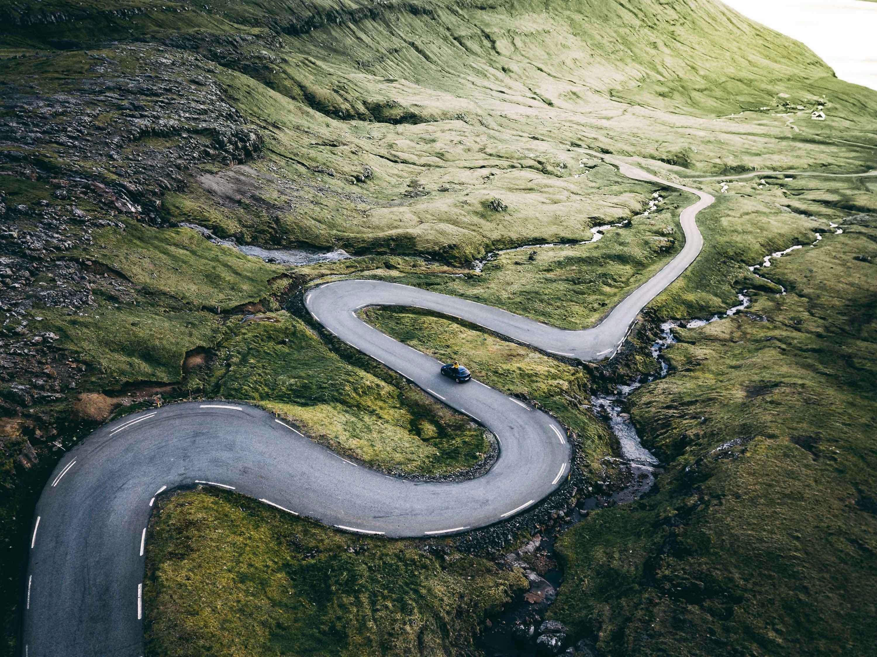 Winding Mountain Road With Car