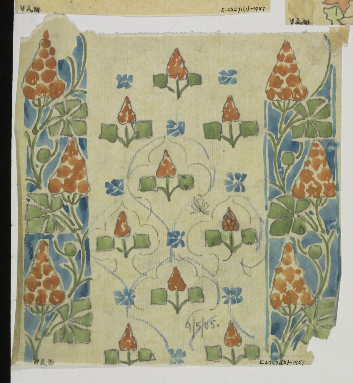 Vintage Orange Flower Textile Design Sketch