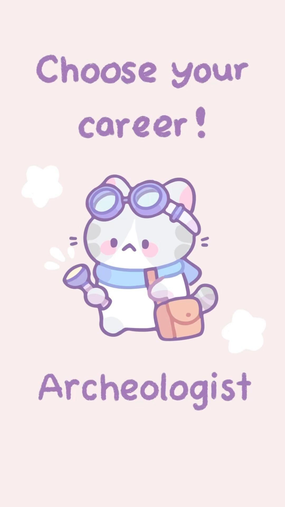 Cute Archeologist Cat Career Illustration