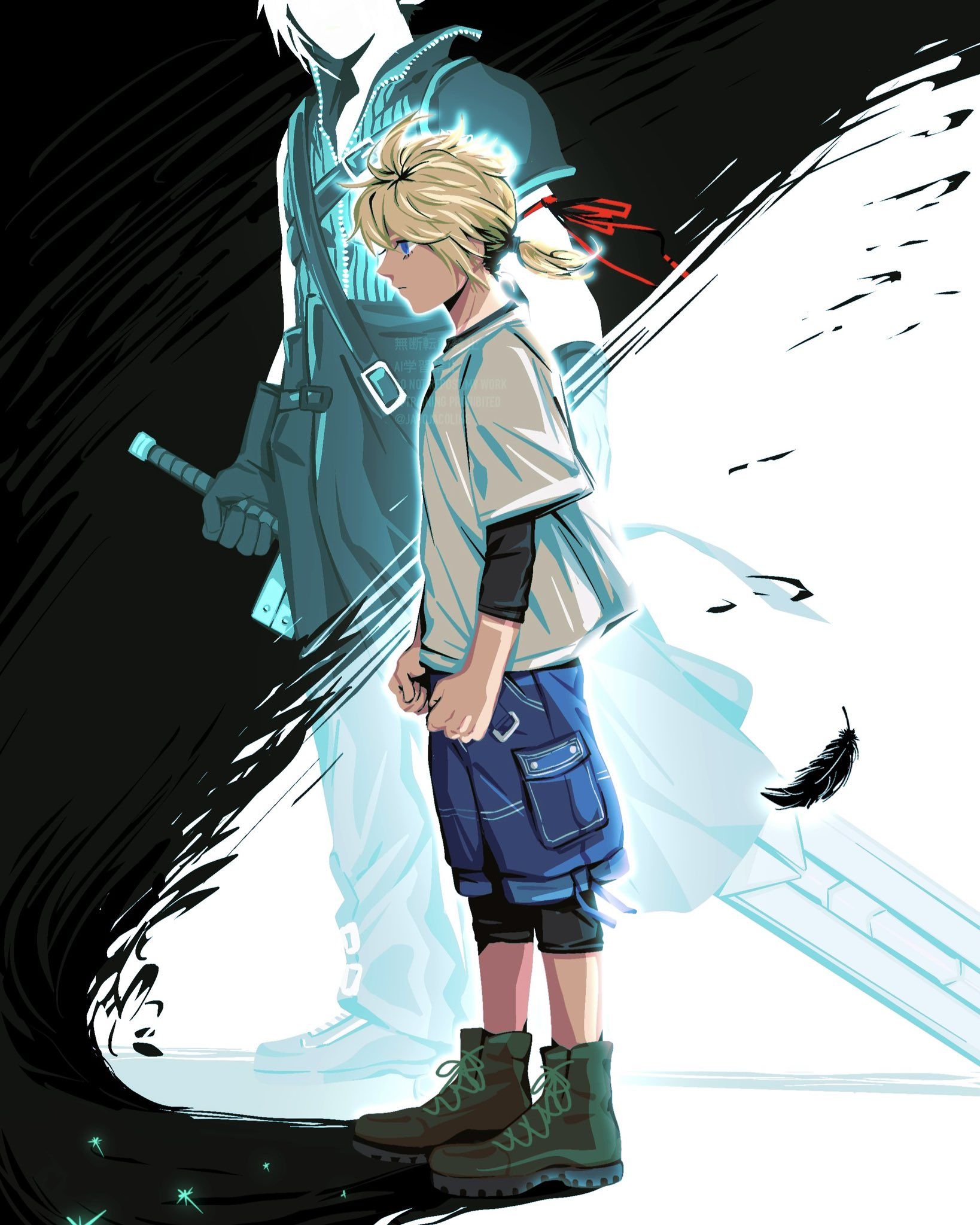 Young Cloud Strife and Shadow Self