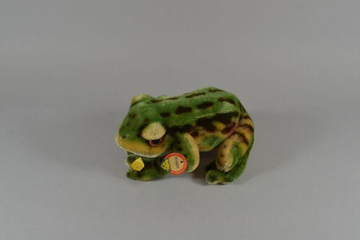 Green spotted frog plush toy