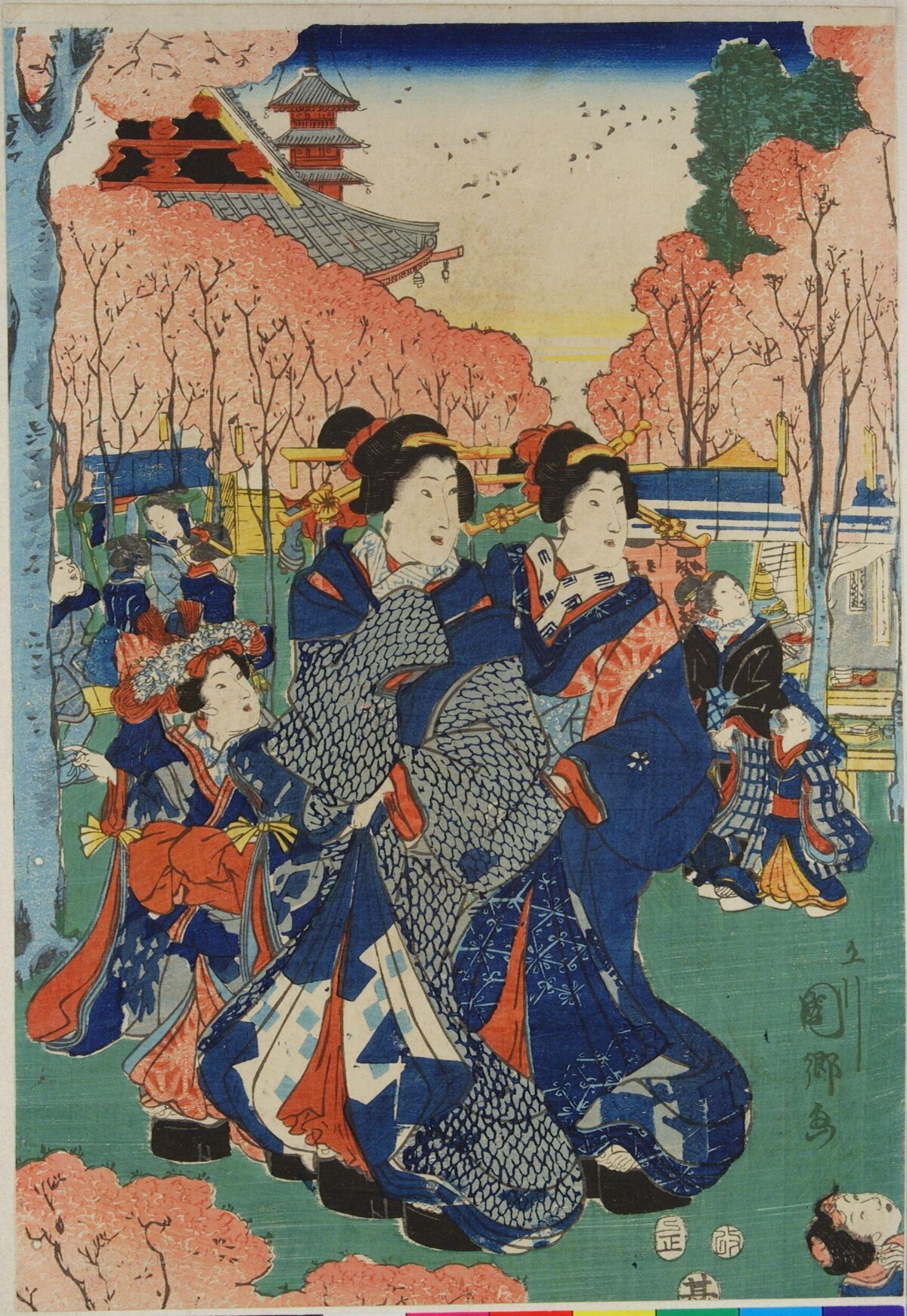 Japanese Ukiyo-e Cherry Blossom Viewing