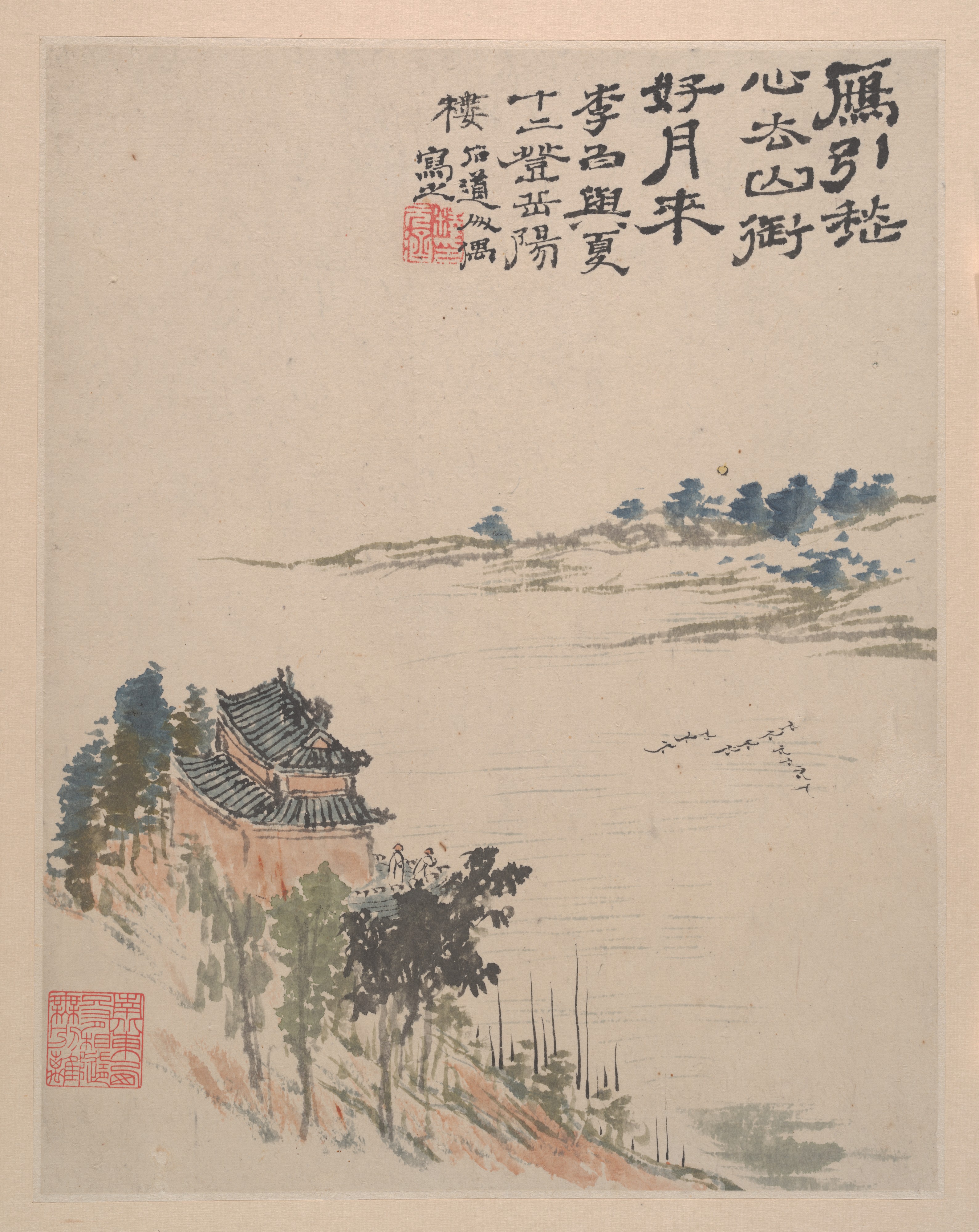 Chinese Ink Painting of Ascending Yueyang Tower