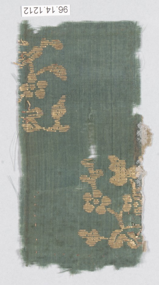 Green Gold-Embroidered Antique Textile Fragment