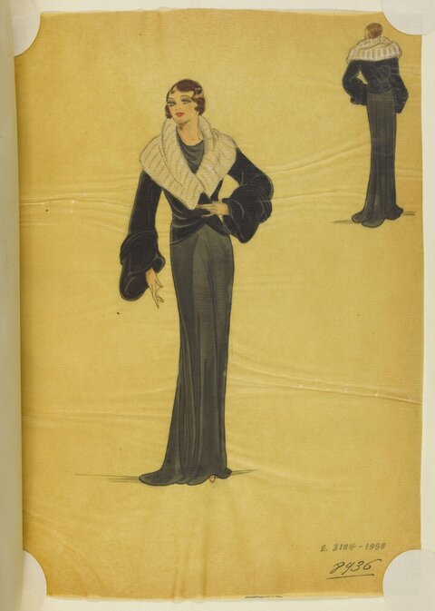 Vintage Black Gown Fashion Sketch
