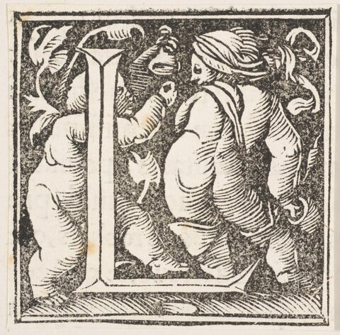 Woodcut Decorated Initial Letter I
