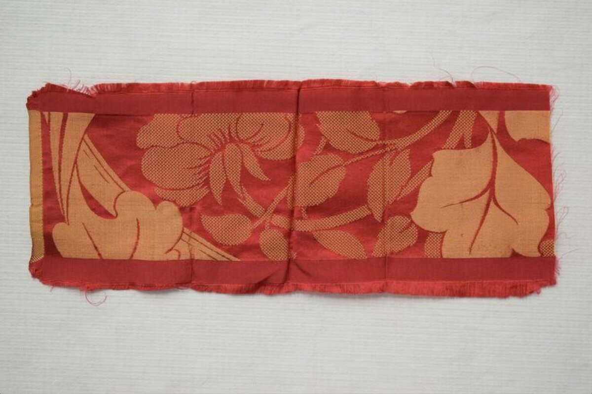 Red Floral Patterned Textile Fragment
