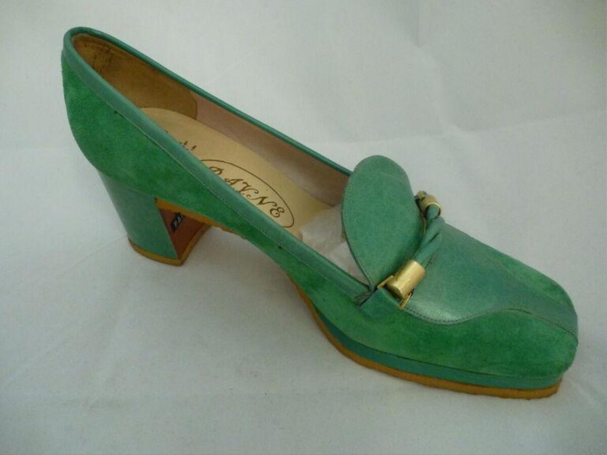 Green Suede Block Heel Pump