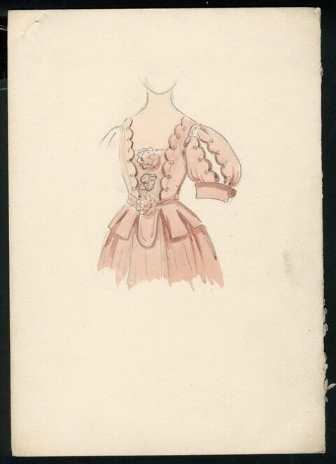 Watercolor Sketch of Pink Vintage Dress