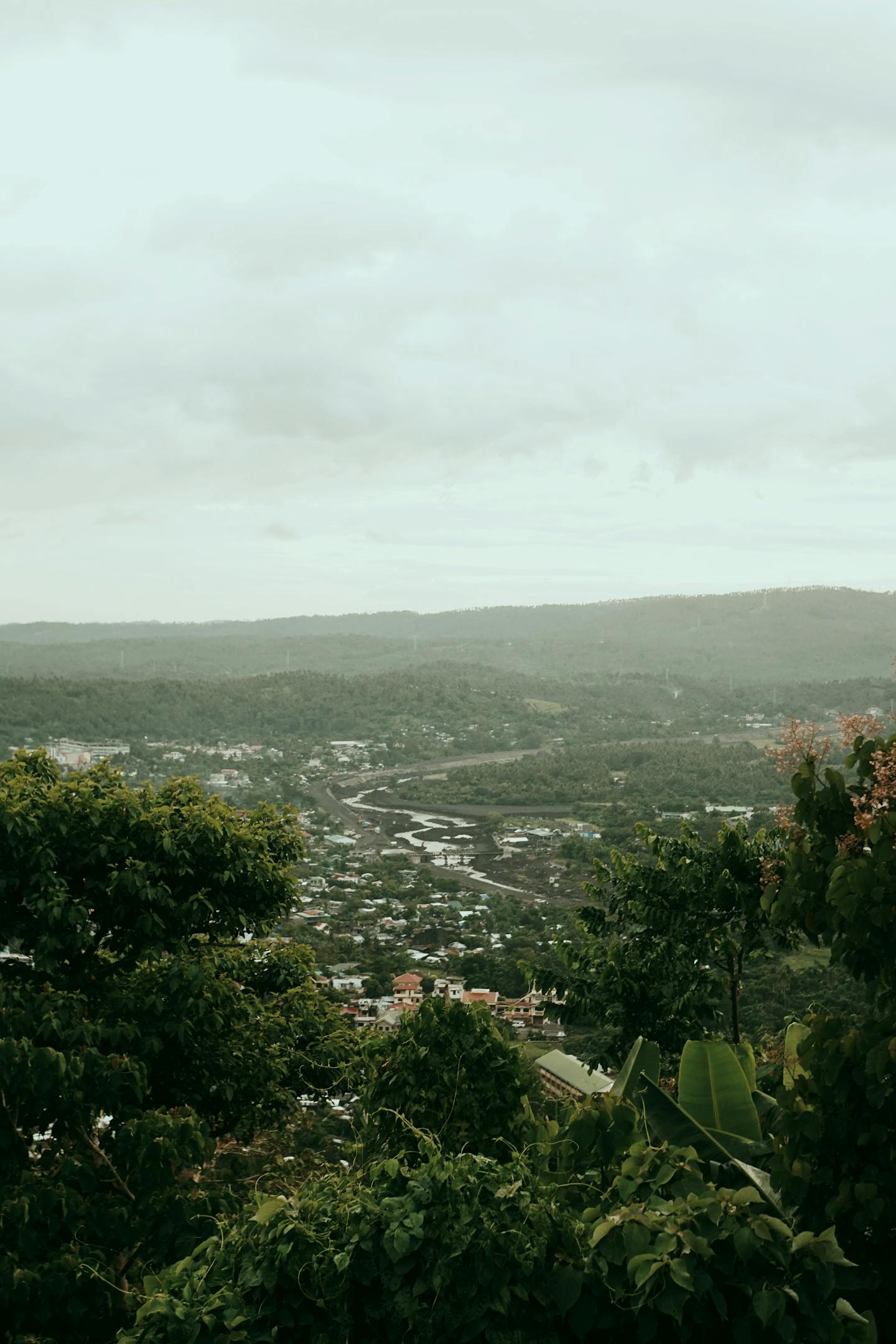 Overcast Valley Town View from Hilltop