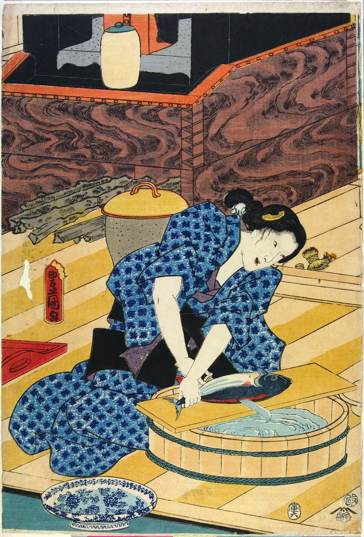 Ukiyo-e Woman Preparing Fish