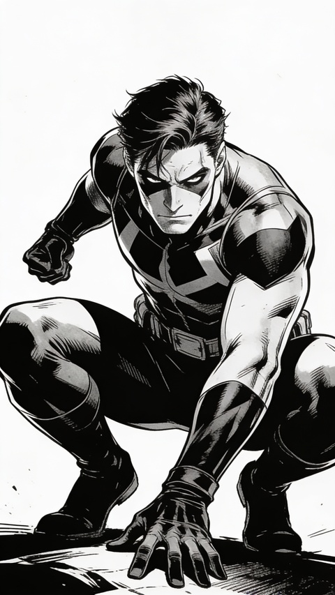Crouching Nightwing Comic Illustration