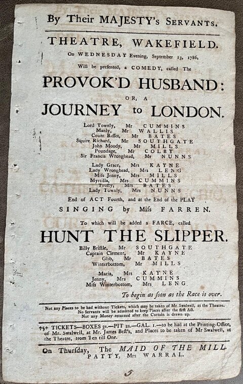 1786 Wakefield Theatre Playbill