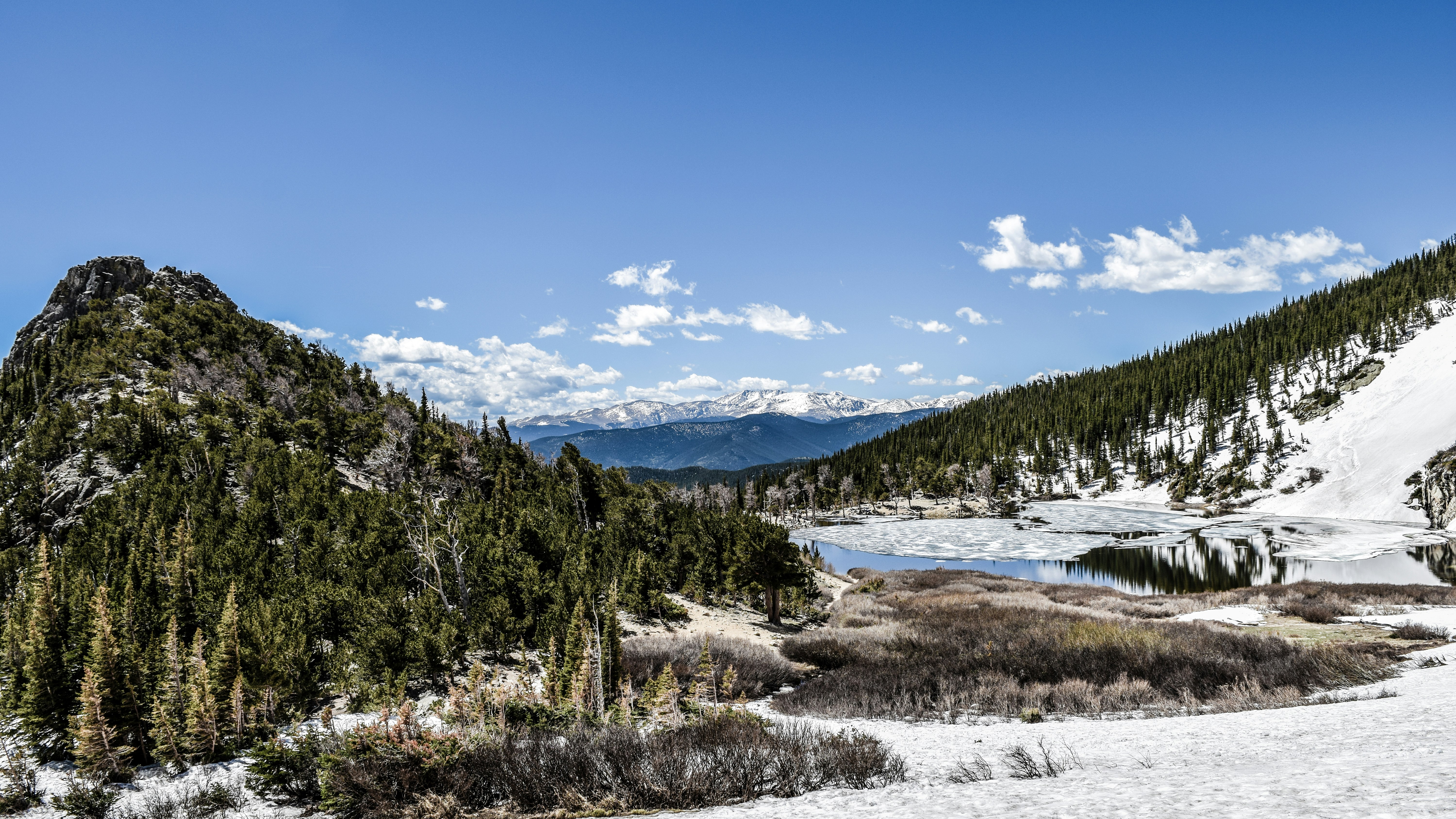 Partially Frozen Alpine Mountain Lake