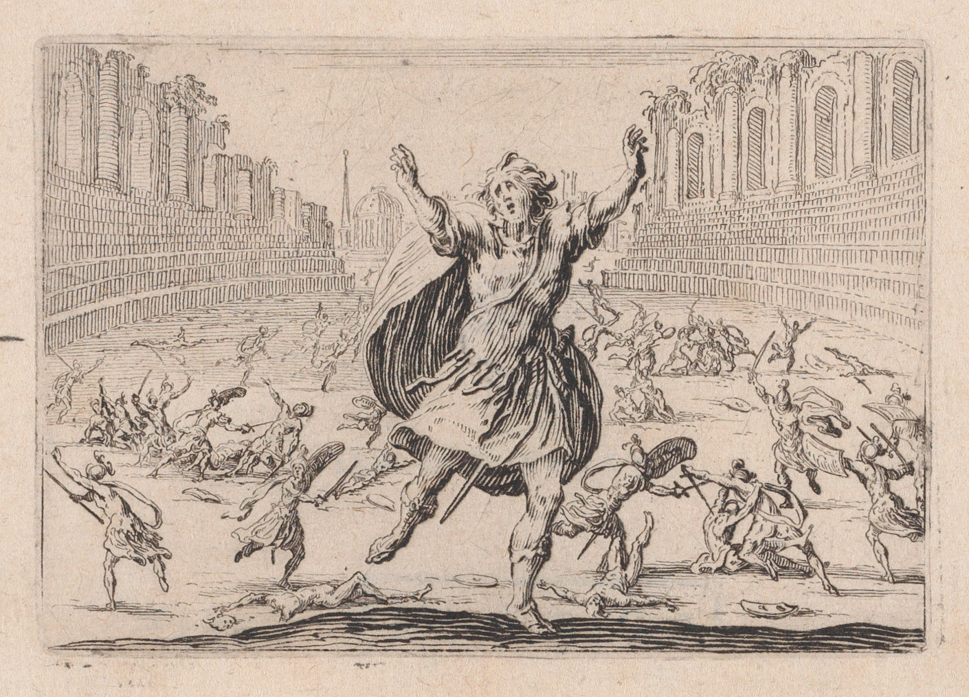 Etching of Battle in Amphitheater