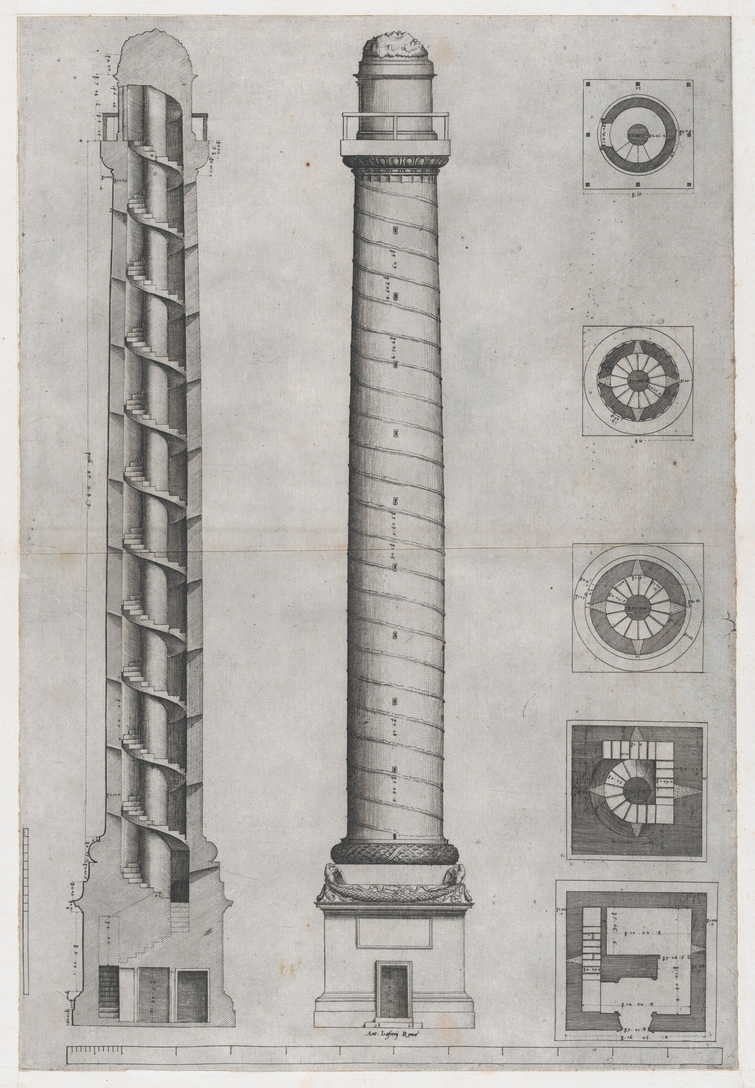 Antique Architectural Drawing of Roman Column