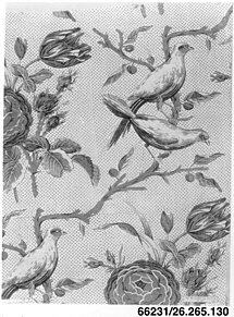 Black and White Bird and Flower Textile Print