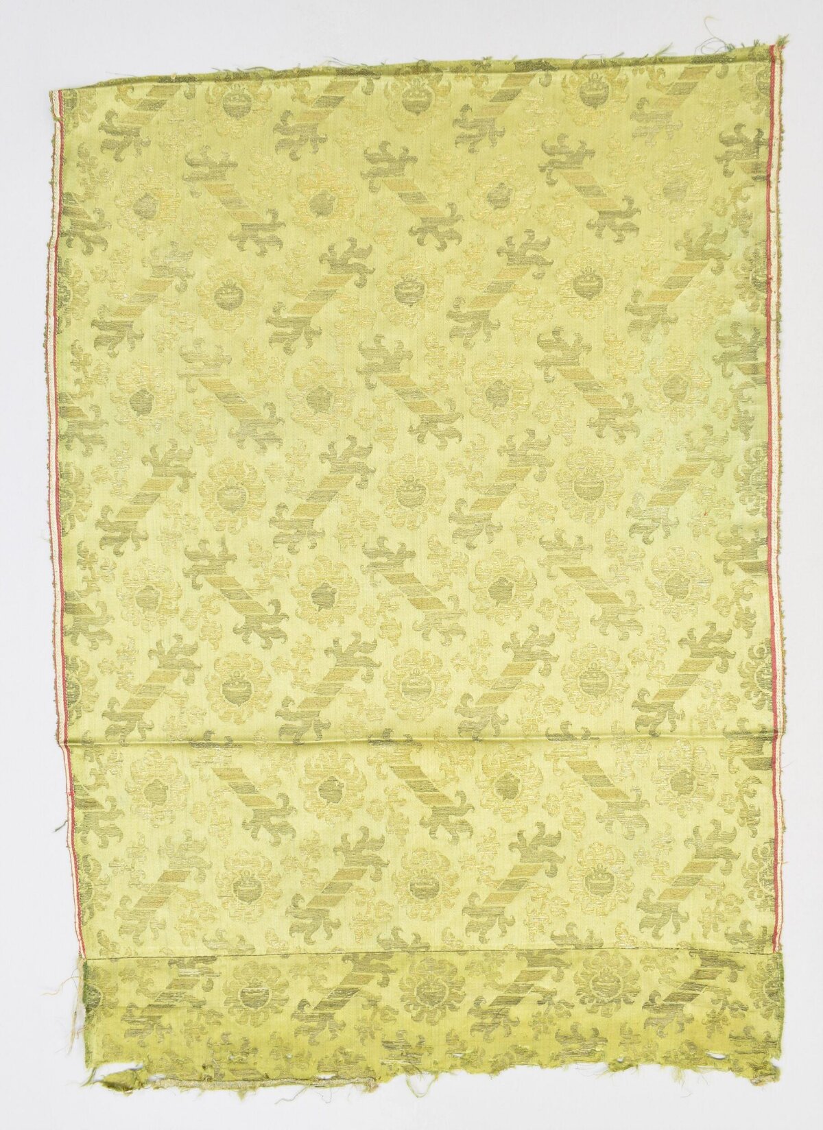 Antique Yellow Patterned Silk Textile Fragment