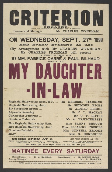 1899 Criterion Theatre Play Poster