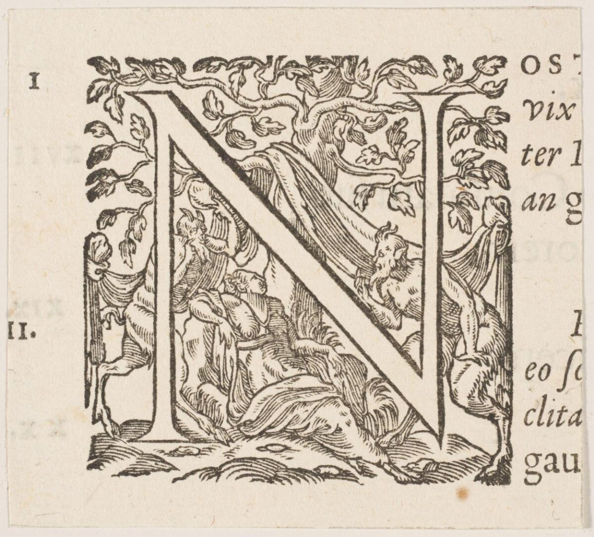 Woodcut Decorated Initial Letter N
